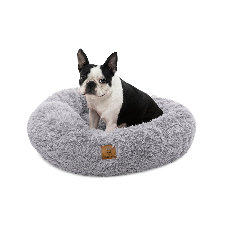 Shaggy Faux Fur Donut Calming Pet Nest Bed - Grey Charlie's Pet Products