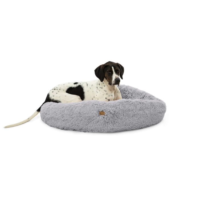 Shaggy Faux Fur Donut Calming Pet Nest Bed - Grey Charlie's Pet Products