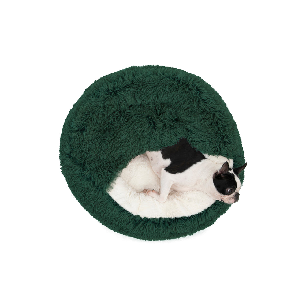 Snookie Hooded Pet Bed in Faux Fur - Eden Green Charlie's Pet Products