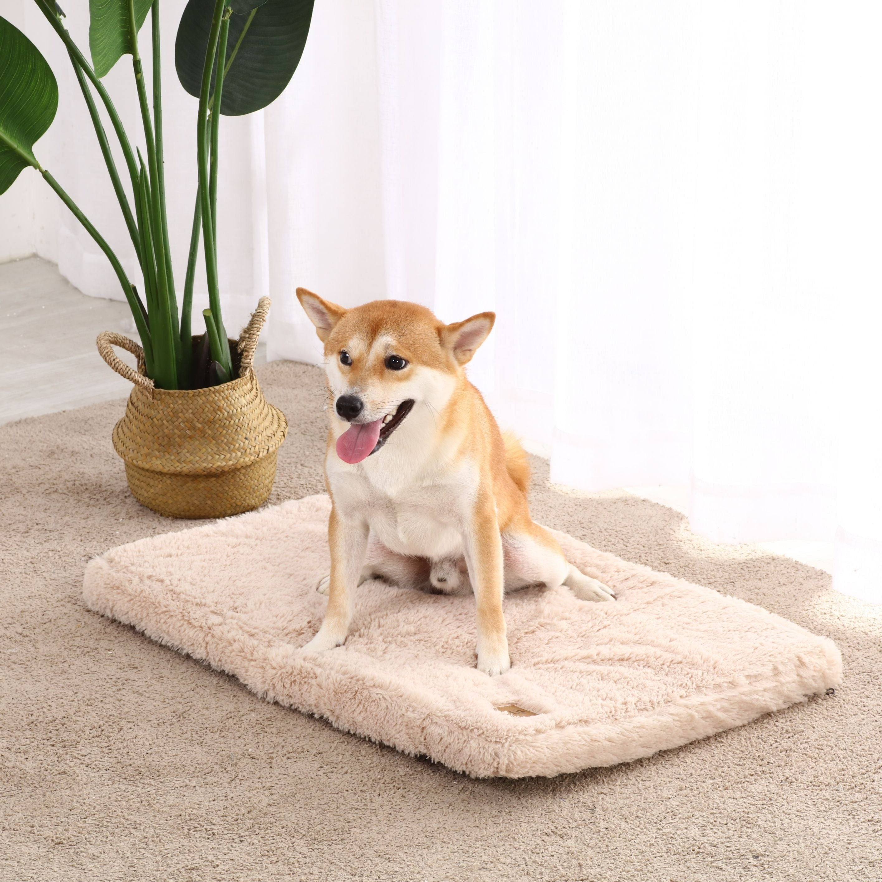 Essential Faux Fur Padded Pet Mattress and Crate Pad Beige